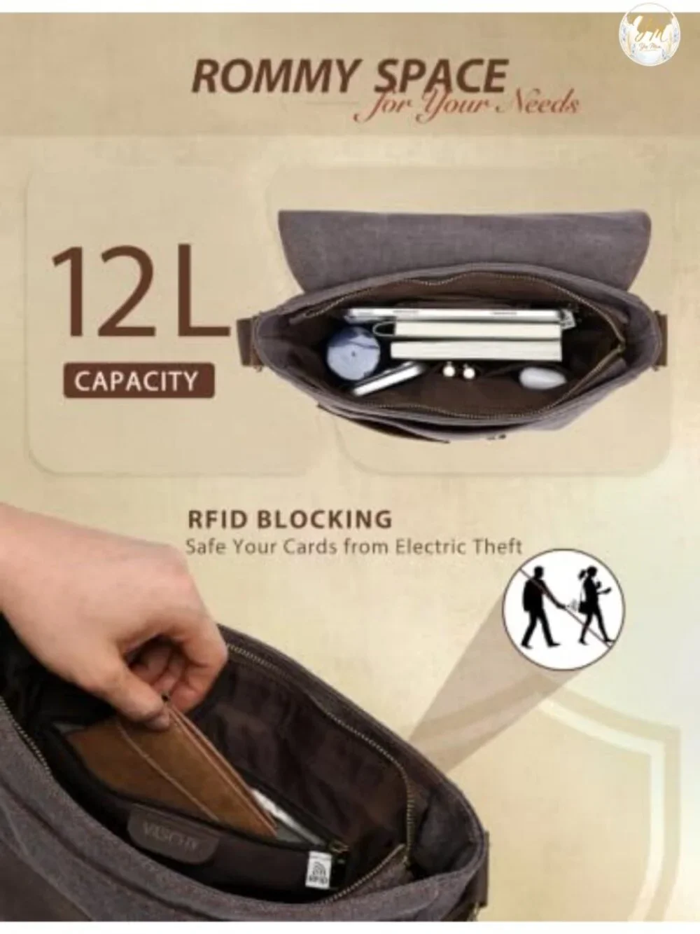 Genuine Leather Canvas Messenger Bag Crossbody Anti-Theft Unisex